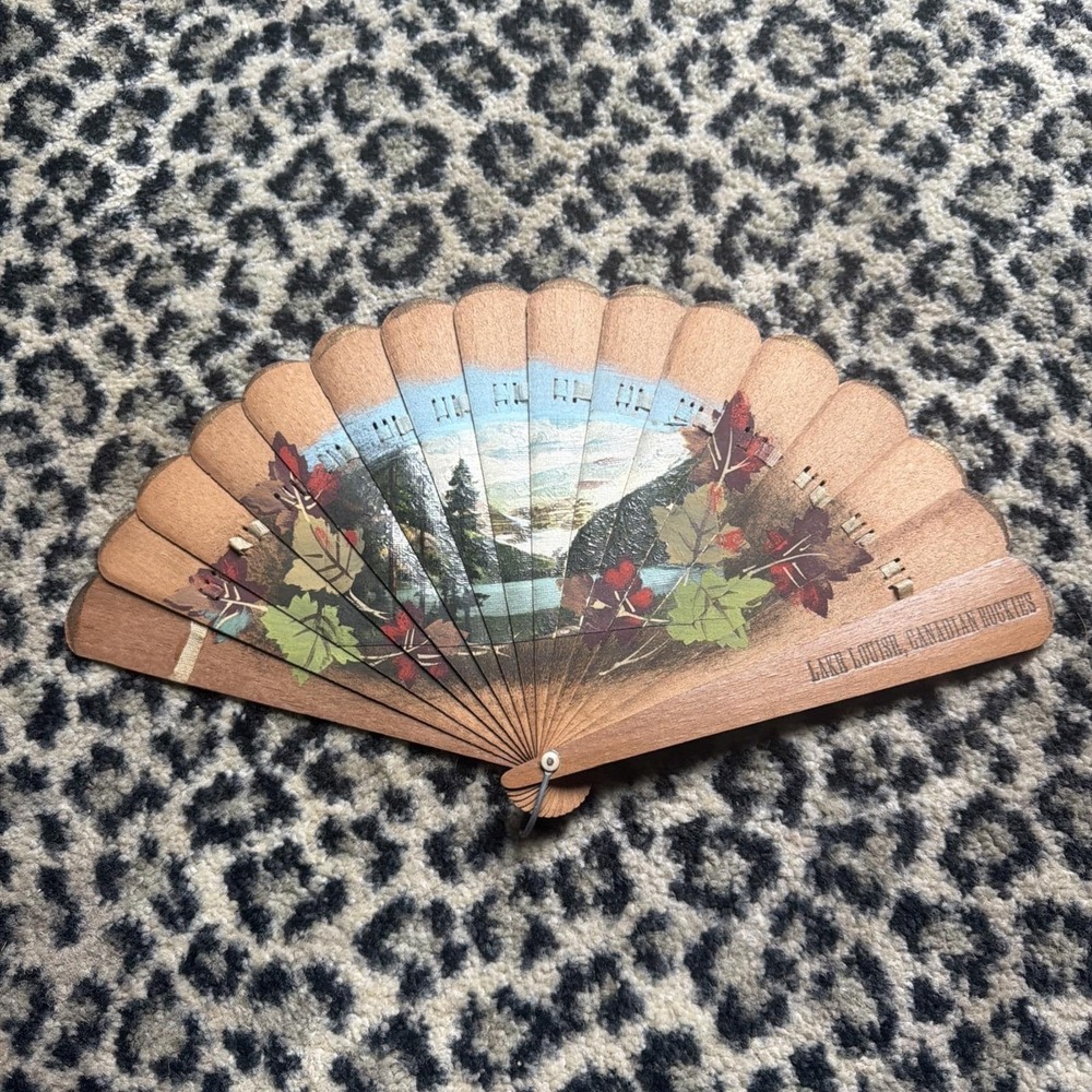 Handpainted Wood Hand Fan Souvenir Travel Lake Louise Canada Canadian Rockies